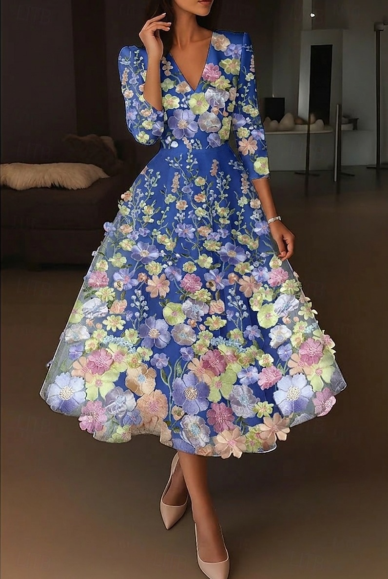 A-Linie Tee-Länge Cocktailkleider Elegant Vintage Blumen Halbarm V Ausschnitt Hochzeit Formell Rosa Kleid Satin Spitze mit Stickerei Tasche 2026 - $195.99 –P9