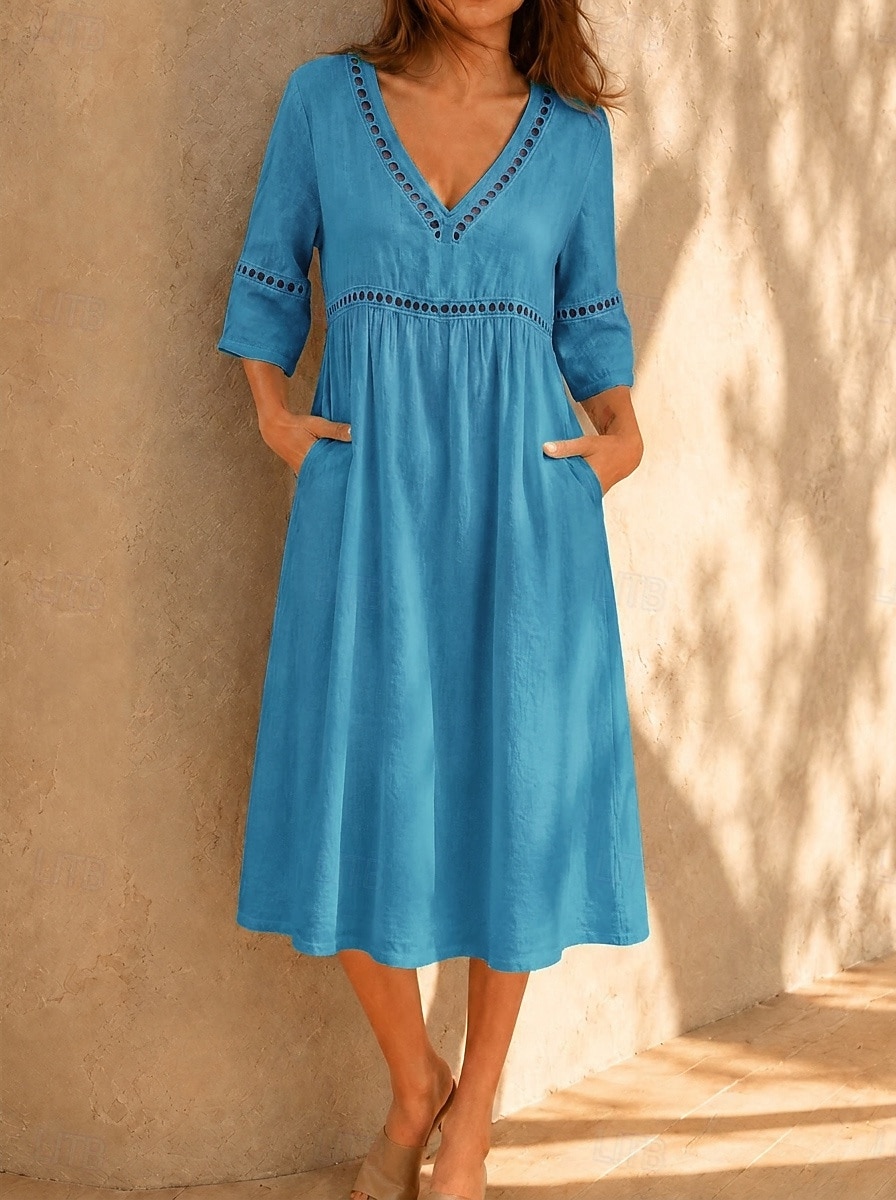 Per donna Abito Midi Abito in pizzo bianco Abito a trapezio Abito Estivo Casual Spiaggia Vacanza Vestibilità regolare Semplice Mezza Manica Scollo a V Blu Bianco Blu Reale Estate Primavera del 2026 a $34.99 –P2