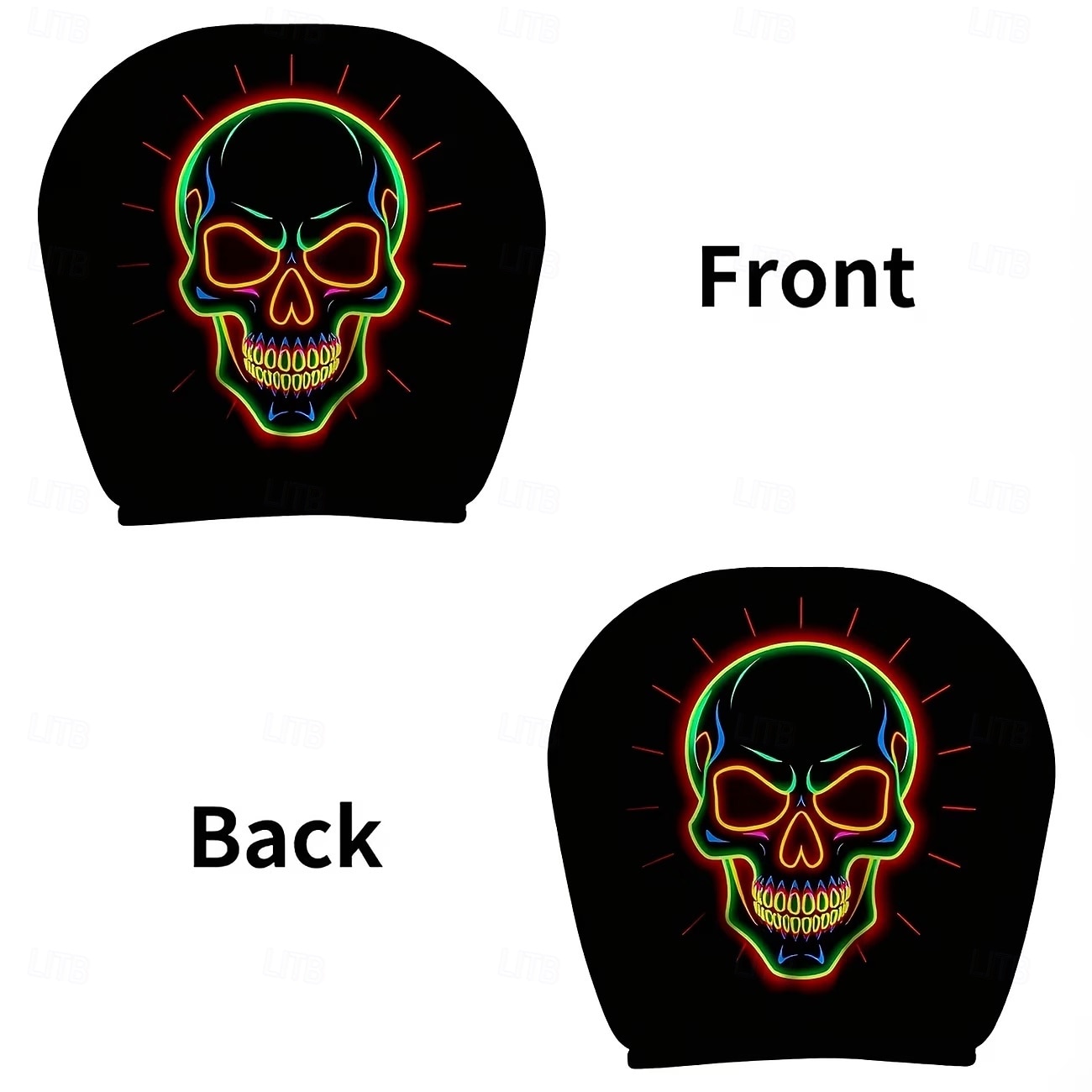 Fundas para reposacabezas de coche con cabeza de calavera fluorescente de neón (2/4 unidades), estampado de calavera de neón moderno y atractivo, decoración interior de coche personalizada, ajuste 2026 - $16.99 –P7