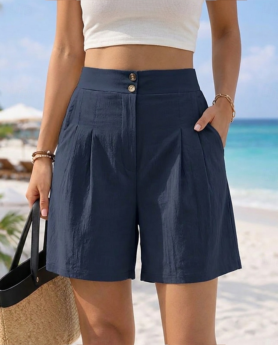 Women's Chinos Shorts Vacation Vintage Fashion Short High Waist Plain Pleated Comfort Inelastic Vacation Formal Blue claret Red Walnut Depression Green Summer Spring Loose Fit 2026 - $27.99 –P3