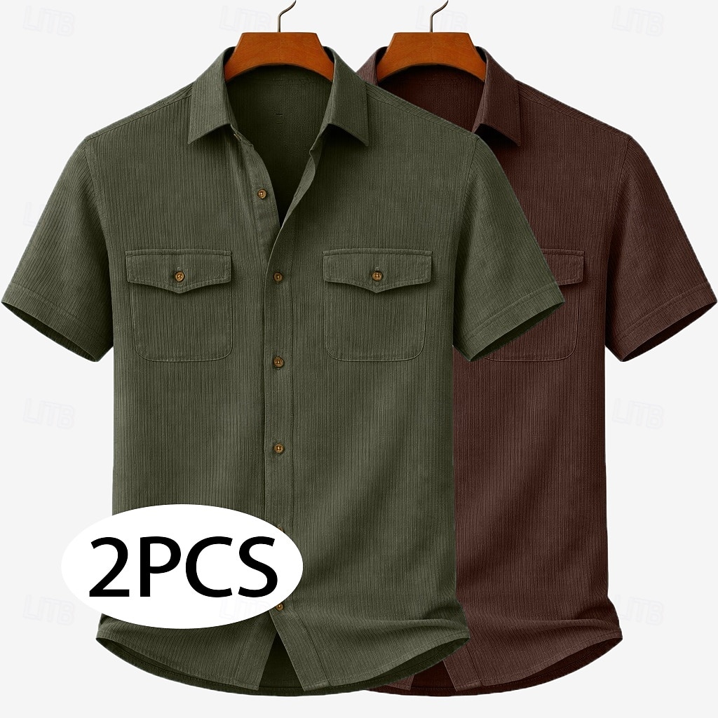 Da uomo Camicia Camicia casual Camicia di Velluto a Coste Camicia con Bottoni Bianco + giallo Beige + nero Bianco+Beige Verde militare + nero Blu navy + giallo Manica Corta Semplice Colletto a Camicia del 2026 a $37.99 –P3