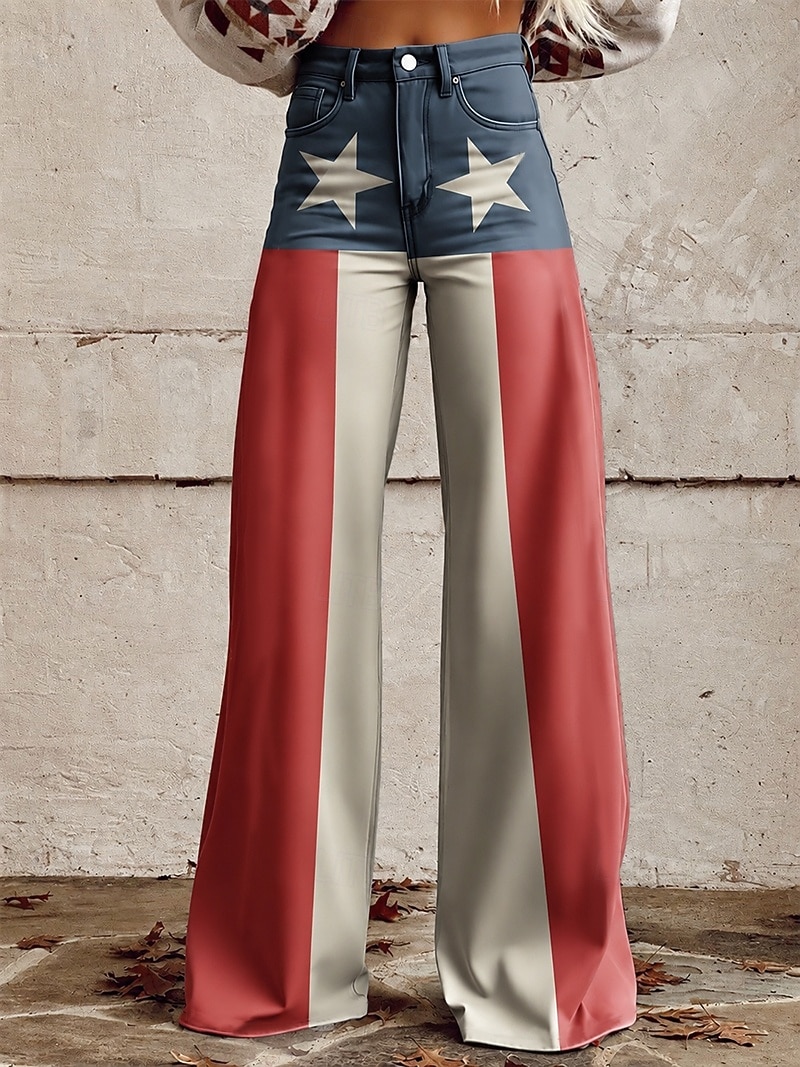 Retrò Vintage Anni '70 Patriotico Pantaloni Pantaloni a gamba larga Hippie Disco Vita alta Stelle Bandiera USA Stile jeans finti Costume Per donna 4 Luglio Festa dell'Indipendenza del Messico del 2026 a $32.99 –P2