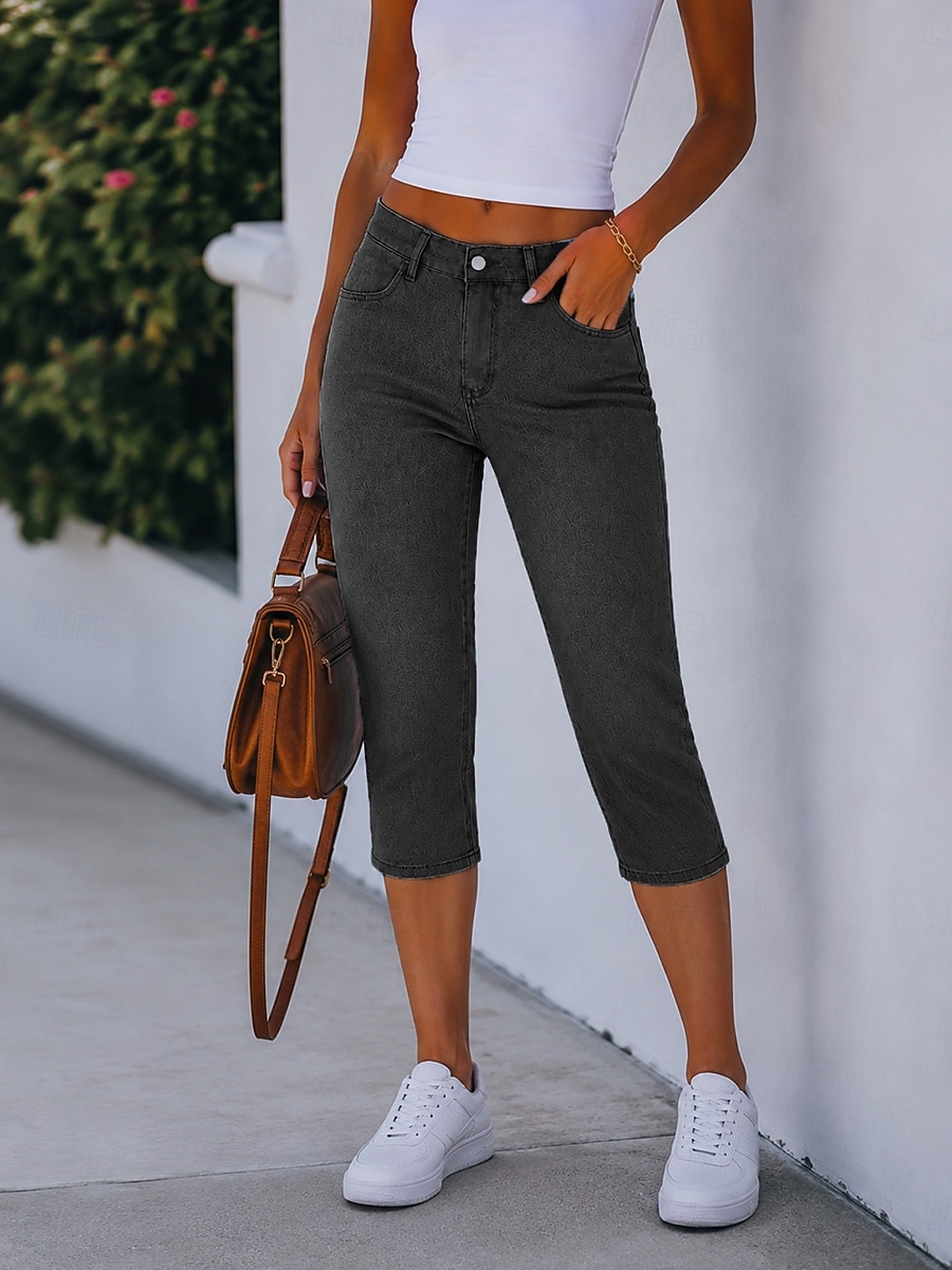 Mulheres Jeans Ganga Calças Capri Calças finas Moda Capris Cintura Alta Conforto Com Stretch Férias Formal Preto Azul Claro Cinzento Verão Primavera Fino de 2026 por $27.99 –P5