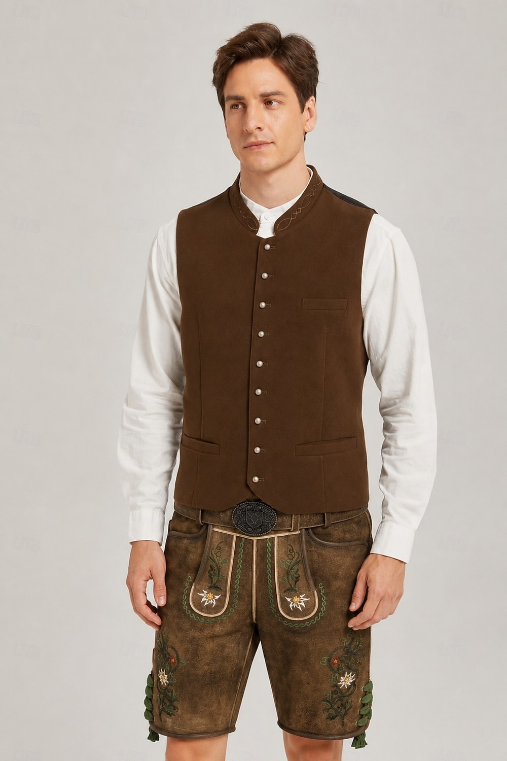 Oktoberfest Trachten-vest Tradisjonell bayersk vest Broderi Høy krage Kinesisk Krave Tysk Alpint Arv Enger Herre Karneval Ølfestivalen Tradisjonell stil klut 2026 - $72.99 –P5