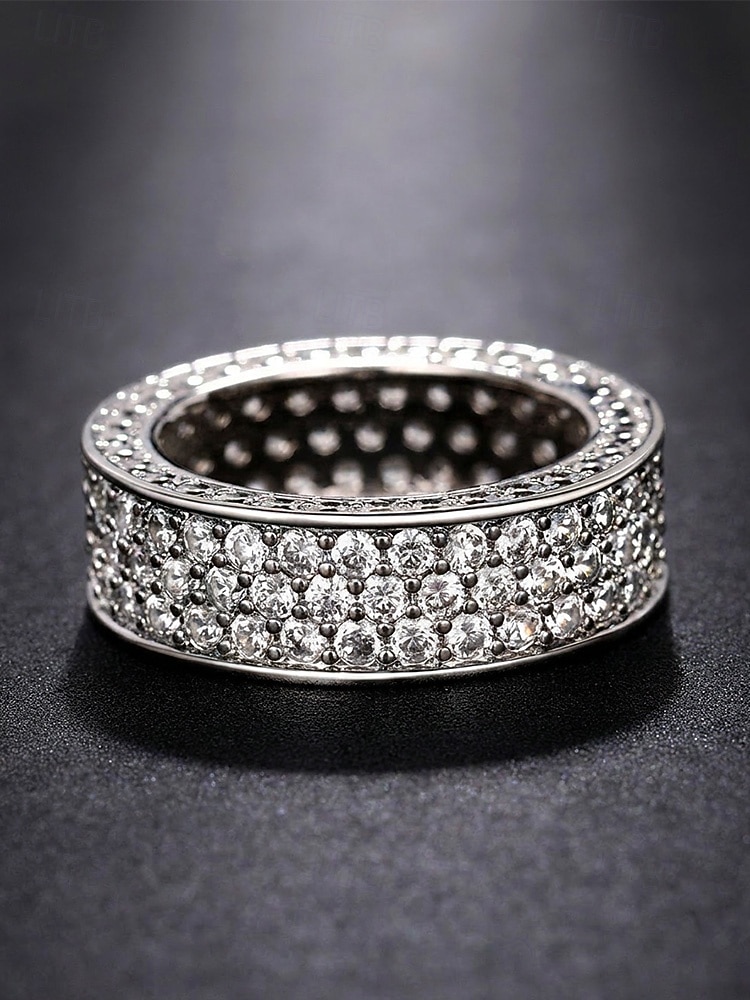 Luxe herenring van legering met strass-steentjes en diamantlook, brede, opvallende modering in verschillende maten voor feesten, bruiloften, banketten, avondjes uit en formele avondkleding. 2026 - $11.99 –P3