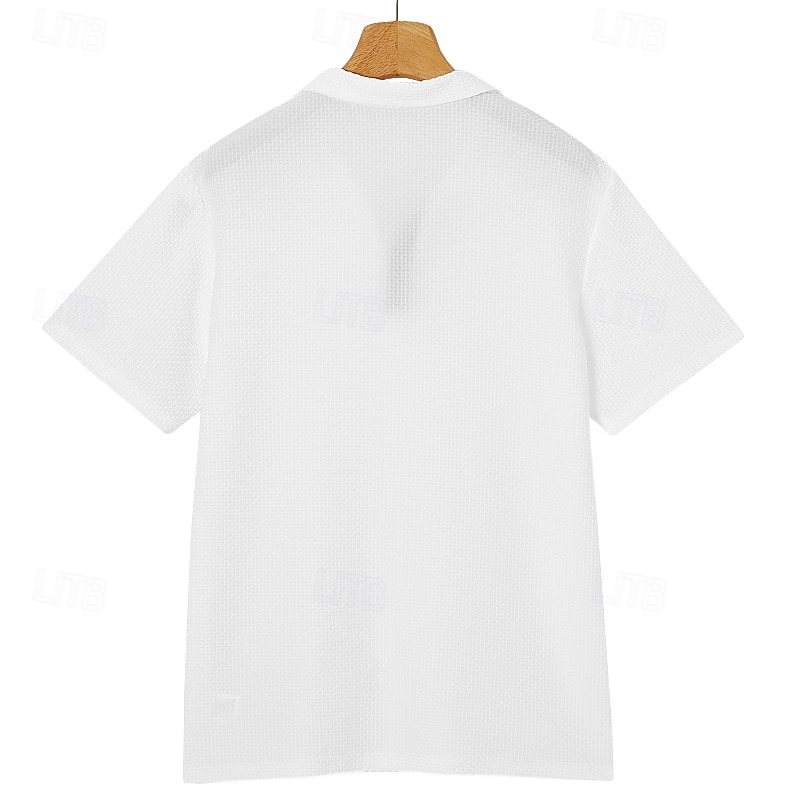 Men's Polo Cooling Ice Silk Seersucker Polo Shirts Casual Business Ribbed Polo Collar Short Sleeve Fashion Basic Solid Color Buttons Summer Spring &  Fall Regular Fit White Black Navy Blue Light Blue 2026 - $20.99 –P6