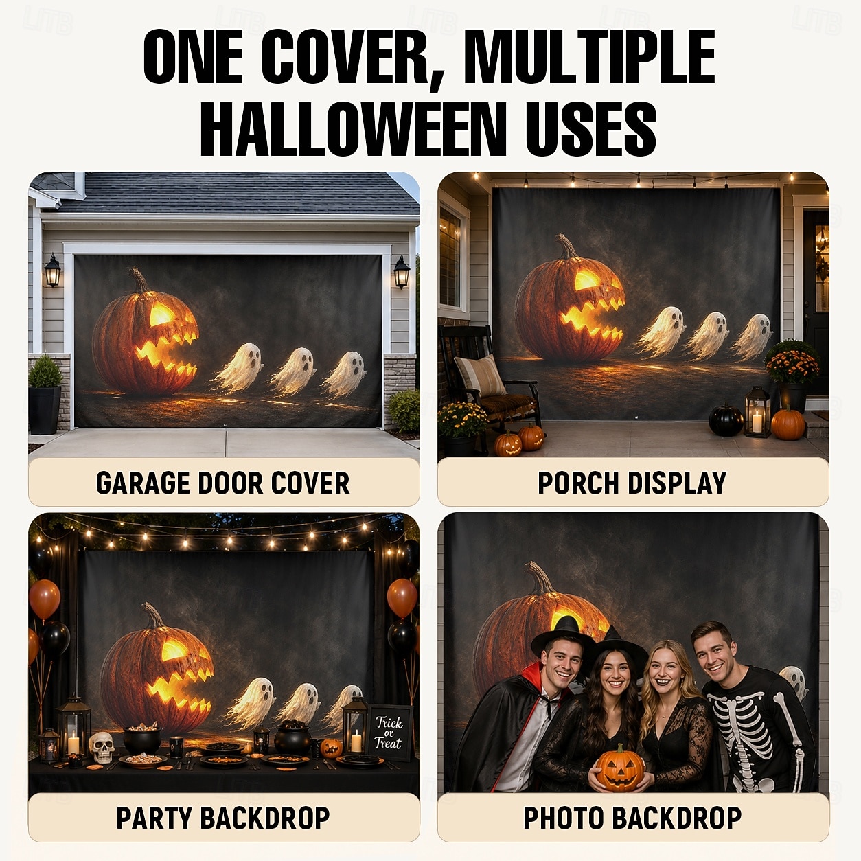 Décoration de porte de garage pour Halloween, grand décor extérieur avec citrouille-lanterne, fantômes à la poursuite d'une maison hantée, bannière pour jardin ou porche. de 2026 ? $42.99 –P2