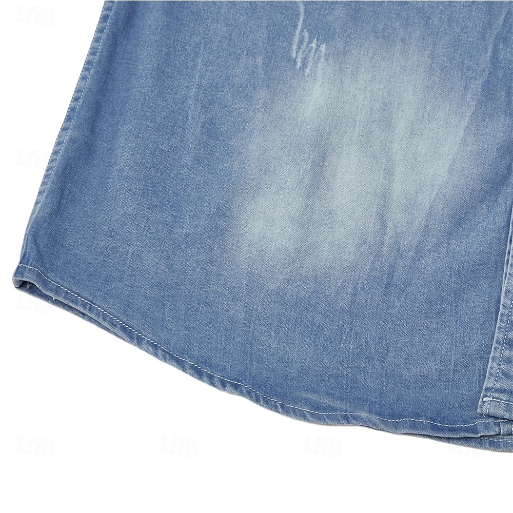 Men's Shirt Chambray Shirt Calico Shirt Button Up Shirt Casual Shirt Denim Shirt Denim Blue Black Dark Navy Blue Long Sleeve Plain Collar Daily Vacation Clothing Apparel Cotton Fashion Casual 2026 - $37.99 –P12