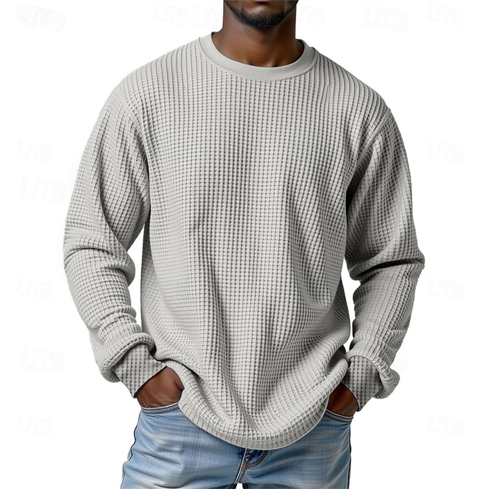 Homme T-shirt gaufré T-shirt Chemise à Manches Longues manche longue Col ras du cou Printemps Automne Uni Mode Designer Basique Classique Vacances Rue Sortir Blanche Rouge Vert T-shirt haut de gamme de 2026 ? $26.99 –P2