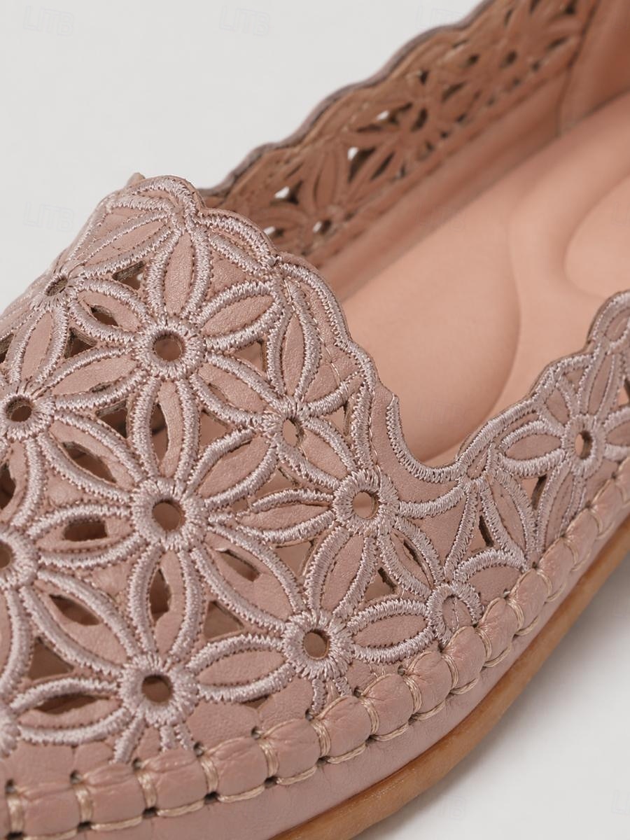 Women's Pink Floral Perforated Slip-On Shoes, Breathable Hollow Cutout Flat Shoes with Scalloped Edge, Soft Cushioned Insole & Flexible Anti-Slip Sole for Countryside Strolls, Shopping & Daily Leisure 2026 - $24.99 –P3