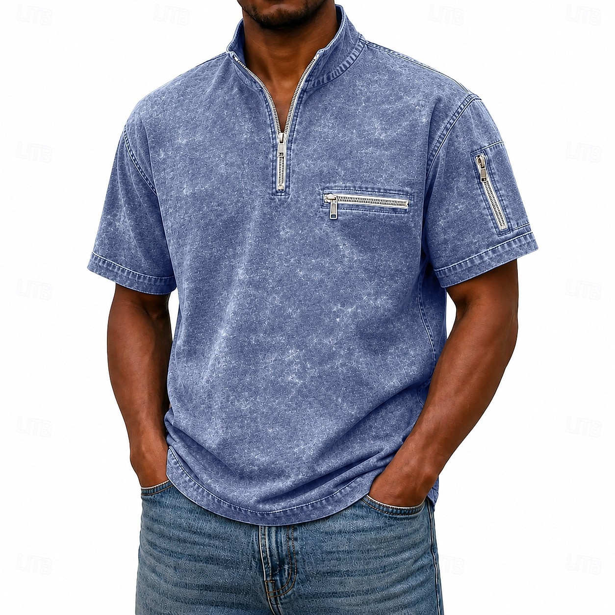 Camisas Polo Masculinas SoftFade™ Camisa Lavagem Ácida Casual Trabalho Gola Polo Zíper Quarto Curta Moda Básica Cor Sólida Com Zíper e Bolso Primavera Verão Azul Violeta Azul Marinho Verde de 2026 por $32.99 –P1