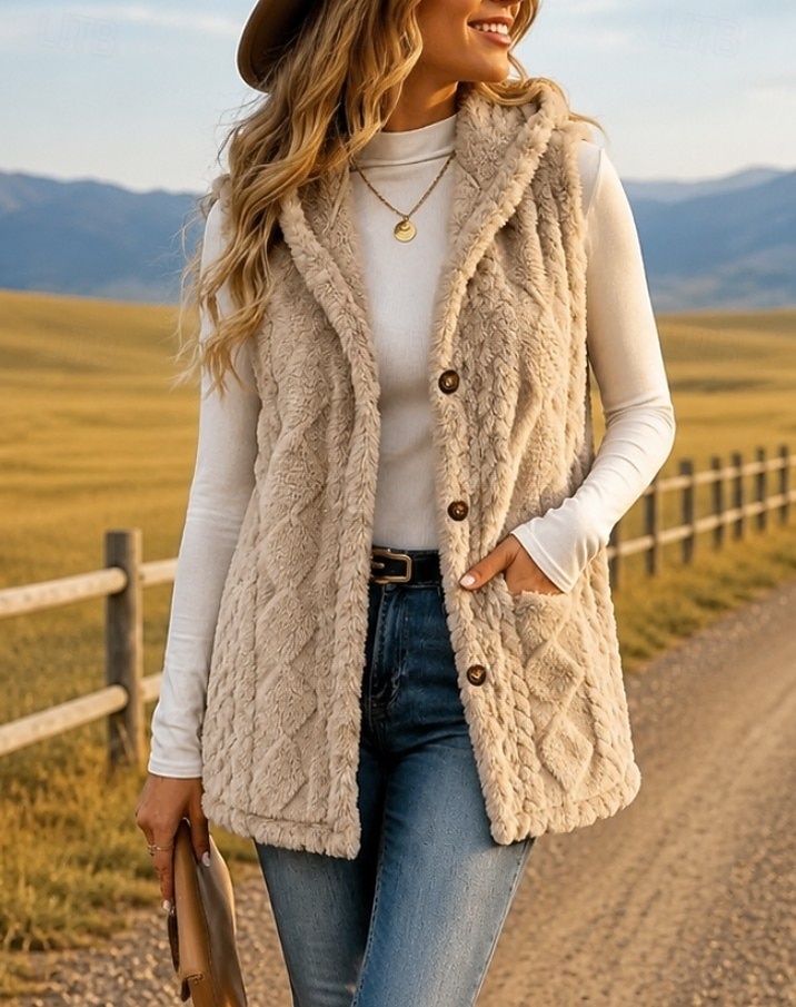 Damen Tunika Knöpfe Einfach Bohemien Vintage Lässig Ärmellos V Ausschnitt Mit Kapuze Lange Oberteile Lässig Ausgehen Blau Khaki Schwarz Rosa Rote Frühling Herbst Winter 2026 - $28.99 –P1