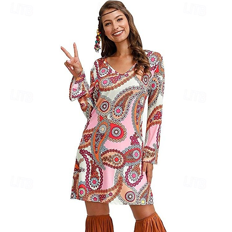 Retrò Vintage Anni '70 Disco Vestito Manica del polsino svasato Hippie Stampa Costume Per donna Mascherata Festa & Sera Parata dell'Orgoglio Mese dell'orgoglio Adulti Vestito del 2026 a $30.99 –P8