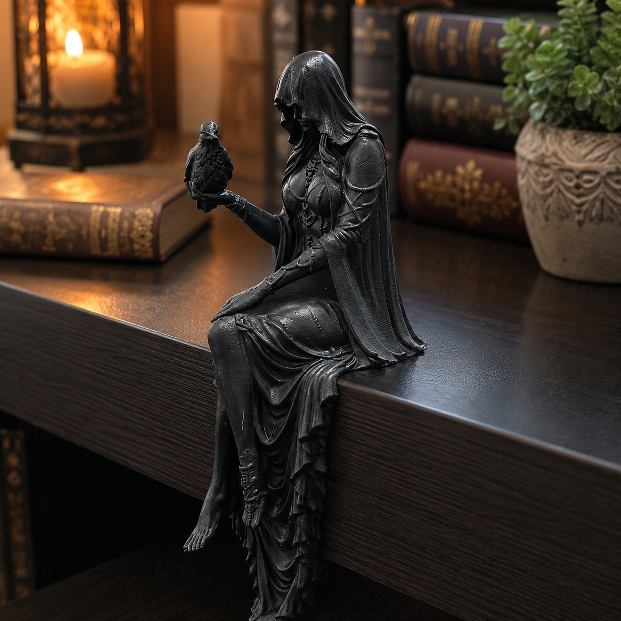 Halloween Gothic Raven Shelf Sitter Statue Symbol of Mystery, Wisdom & Dark Elegance Hooded Dark Lady Statue Witch Holding Raven, Decorations Sitting Woman Figurine 2026 - $24.99 –P6