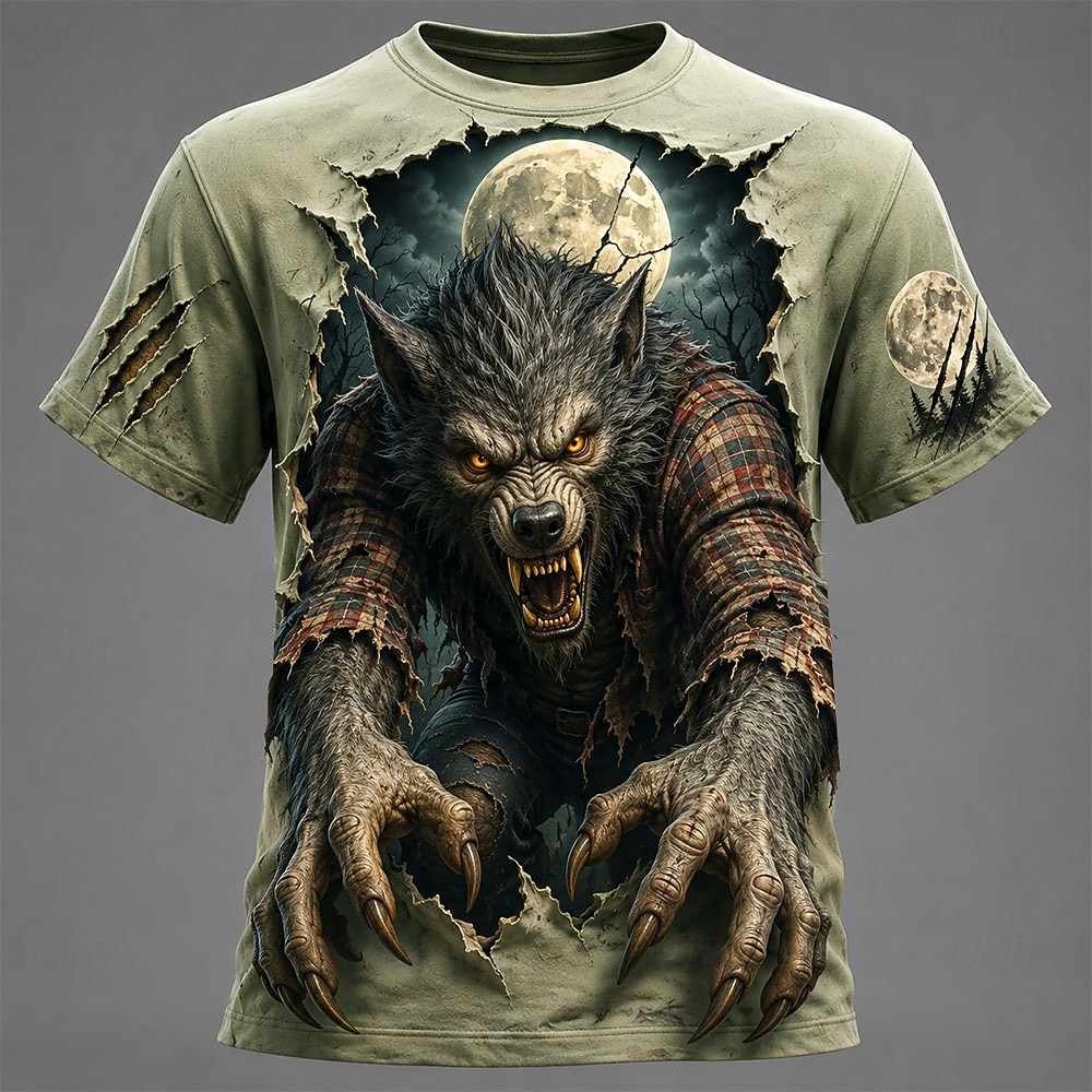 Halloween Men's Werewolf T Shirt Short Sleeve T shirt 3D Print Crew Neck Shirt Dark Casual Daily Street Red Brown Green Summer Spring Clothing Apparel S M L XL 2XL 3XL 2026 - $19.99 –P1