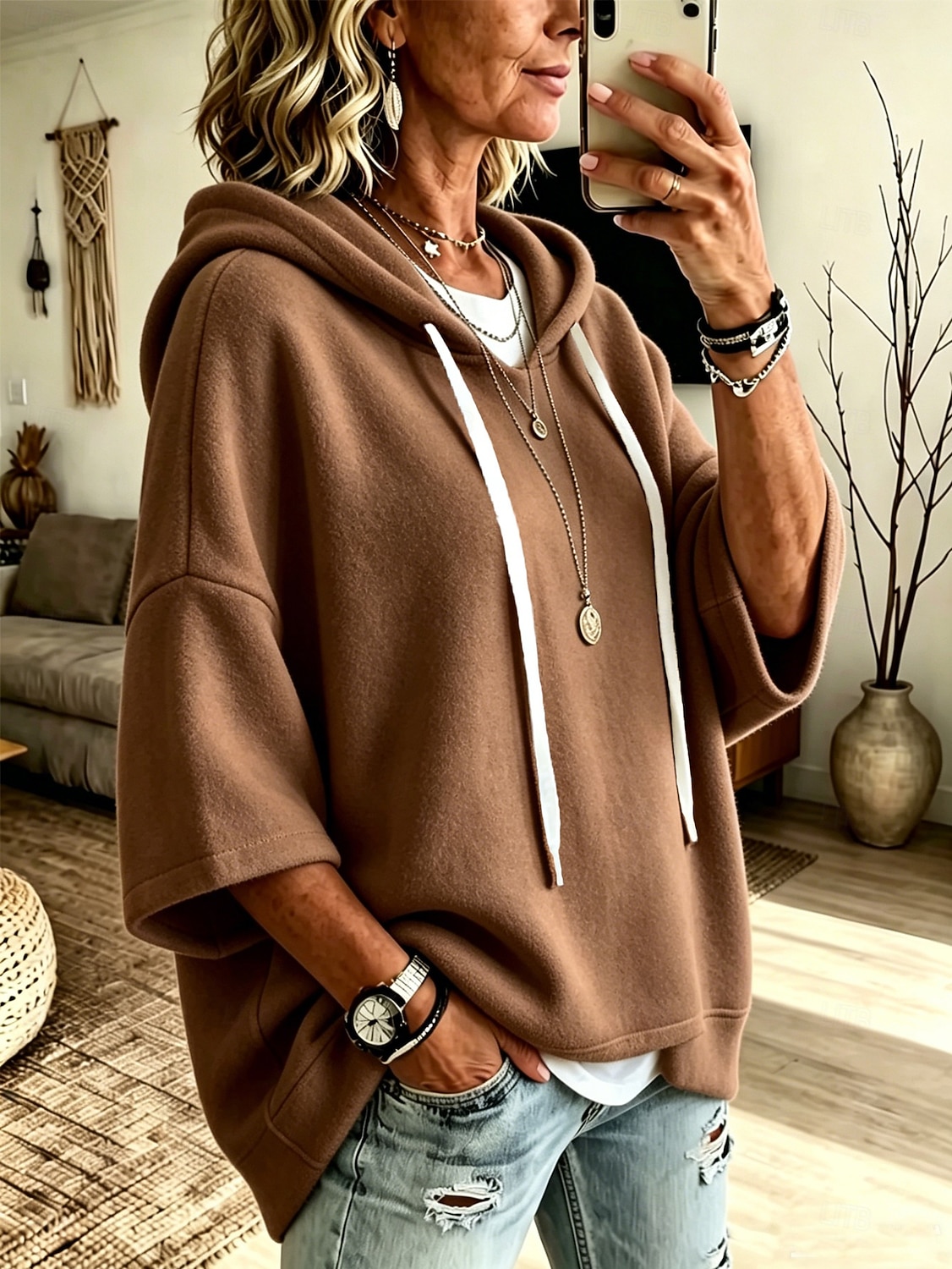 Per donna Felpe con cappuccio Caldo Moderno Manica 3/4 Con Cappuccio Top Regolari Casuale Giallo Chiaro Marrone caffè Rosa Rosso Grigio Primavera Autunno del 2026 a $14.99 –P4