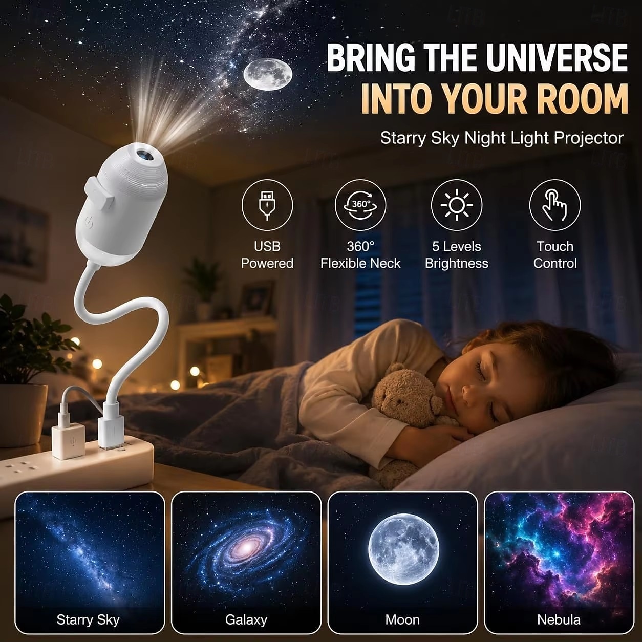 USB Galaxy Projector Starry Night Light, Star Projector with Flexible Gooseneck & 24 Films, 3 Brightness Levels Planet Ocean Sky Projector for Bedroom Car Decor, Creative Gift for Kids Adults 2026 - $18.99 –P4