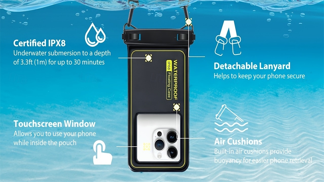 Universal Floating Waterproof Phone Case, IP68 Underwater Dry Bag Pouch with Lanyard for iPhone 17 16 15 Pro Max, Samsung S26 S25 Ultra, Pixel - Clear Camera Window for Swimming Beach Snorkeling 2026 - $16.99 –P4