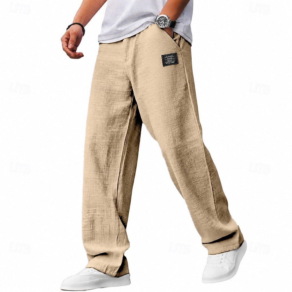 Homens Calças Calça verão Calças largas Calças de praia Cintura elástica Perna reta Tecido Conforto Respirável Comprimento total Casual Diário Feriado Férias Moda Azul Branco Sem Elasticidade de 2026 por $17.99 –P6
