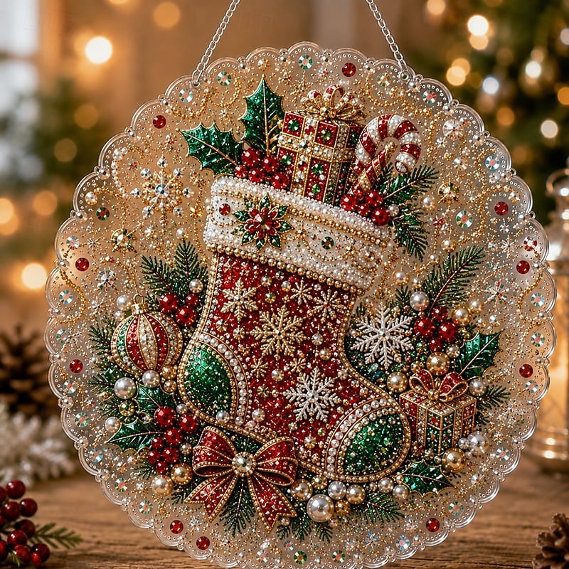 2026年 クリスマスパールダイヤモンドアート吊り下げオーナメントキット、傷つきにくく色褪せないパールビーズを使用した高級フロッキーキャンバス、DIY手作りホリデー吊り下げ装飾  コレクション – $19.99 –P12