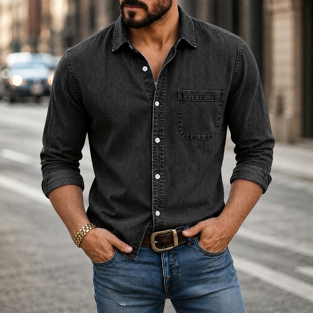 Masculino Camisa Social Camisa casual Tingimento em peça Camisa Acid Wash Preto Vinho Azul Marinha Roxo Verde Manga Longa Tecido Colarinho de Camisa Casual Diário Botão para baixo Roupa Algodão de 2026 por $31.99 –P12