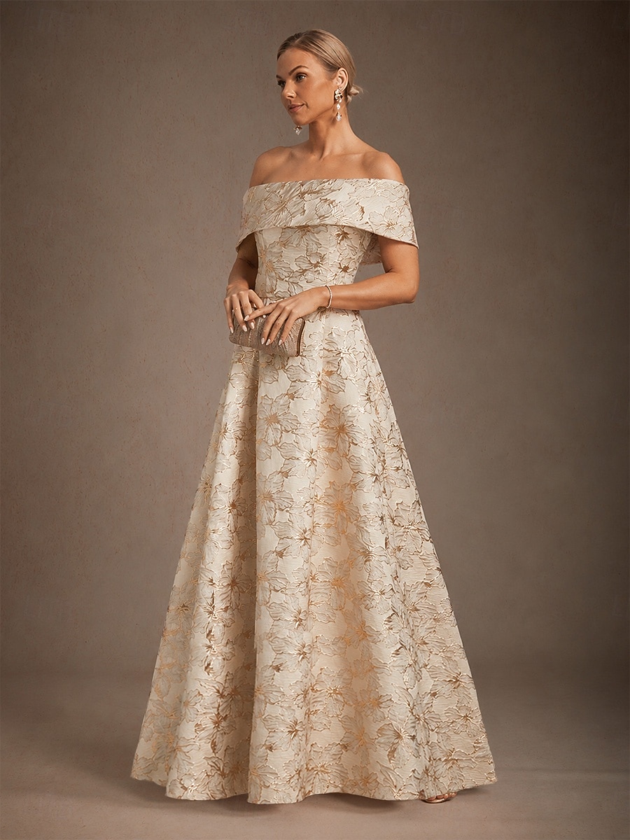 Women's Maxi Dress Off The Shoulder Dress Strapless Dress Elegant Evening Party Graduation Regular Fit Floral Sleeveless Cold Shoulder Champagne Summer Spring Fall 2026