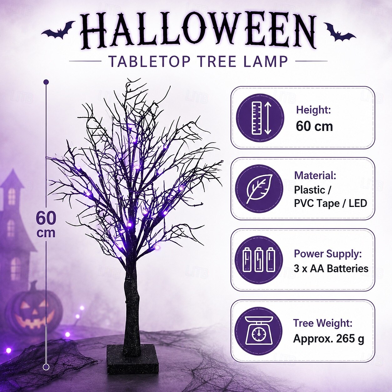 Halloween Decoration 24 LEDs Tree Lights Spooky Halloween Party Decorative Lights Indoor Decoration Purple Landscape Lights Ghost Festival Simulation Luminous Tree 2026 - $22.99 –P1