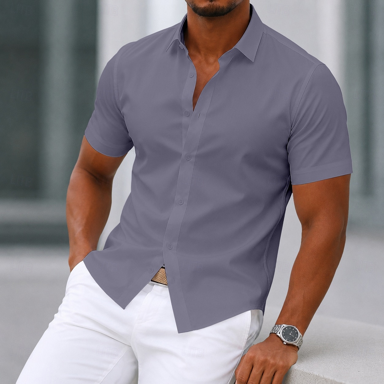 Herren Hemd Kleidhemd Bügelfreies Hemd Knopfhemd Farbblock Täglich Geschäft Weiß Hellblau Schwarz Rote Kurzarm Umlegekragen Sommer Bekleidung Rein 2026 - $26.99 –P5