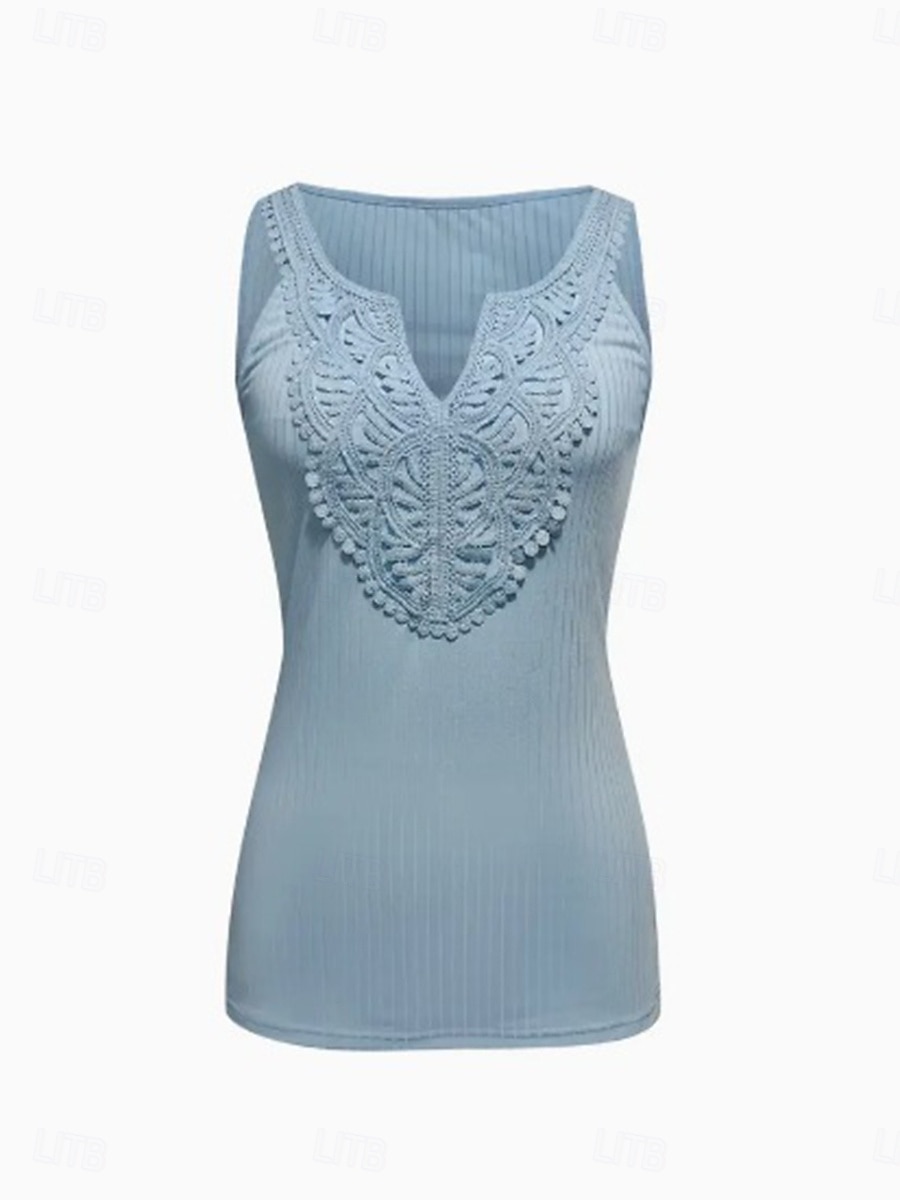 Per donna Top con cuciture in pizzo Canotta a canotta Tessuto Pizzo Patchwork Vacanza Senza maniche Casuale Bianco Giallo Rosa Azzurro cielo Estate del 2026 a $22.99 –P3
