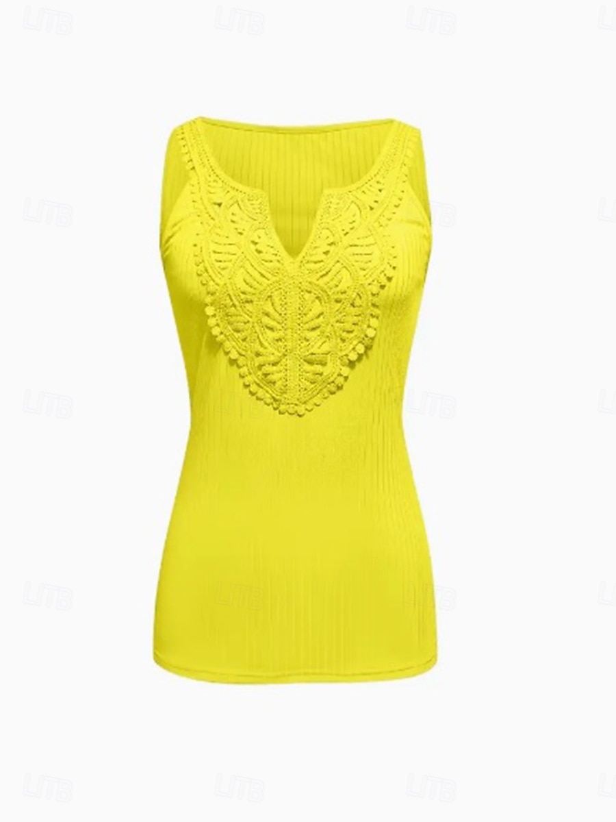 Per donna Top con cuciture in pizzo Canotta a canotta Tessuto Pizzo Patchwork Vacanza Senza maniche Casuale Bianco Giallo Rosa Azzurro cielo Estate del 2026 a $22.99 –P6