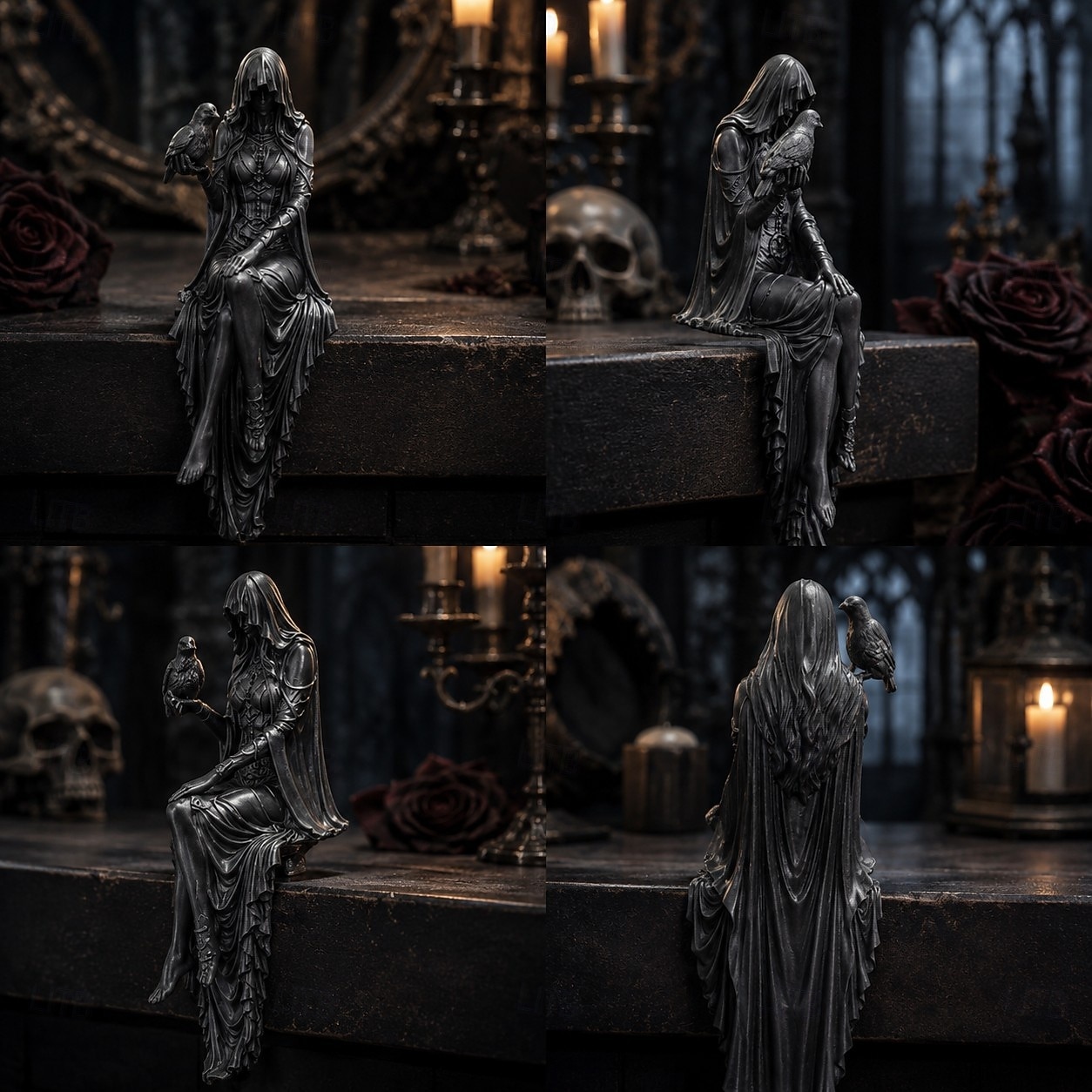 Halloween Gothic Raven Shelf Sitter Statue Symbol of Mystery, Wisdom & Dark Elegance Hooded Dark Lady Statue Witch Holding Raven, Decorations Sitting Woman Figurine 2026 - $24.99 –P2