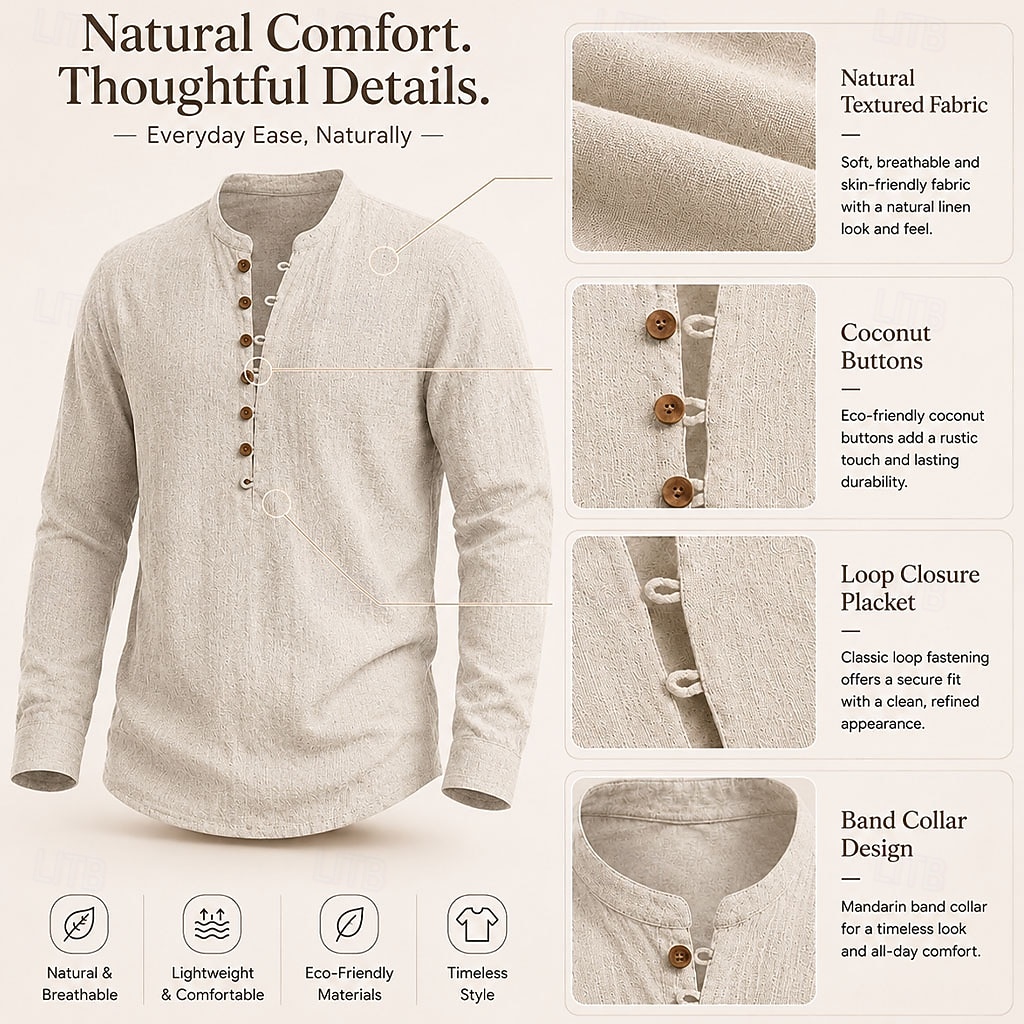 Men Linen Shirt Popover Shirt Summer Shirt Beach Wear Vintage Shirt Plain Casual Vacation Blue White Black Navy Blue Long Sleeve Henley Summer Spring Clothing Apparel Buttons 2026 - $25.99 –P1