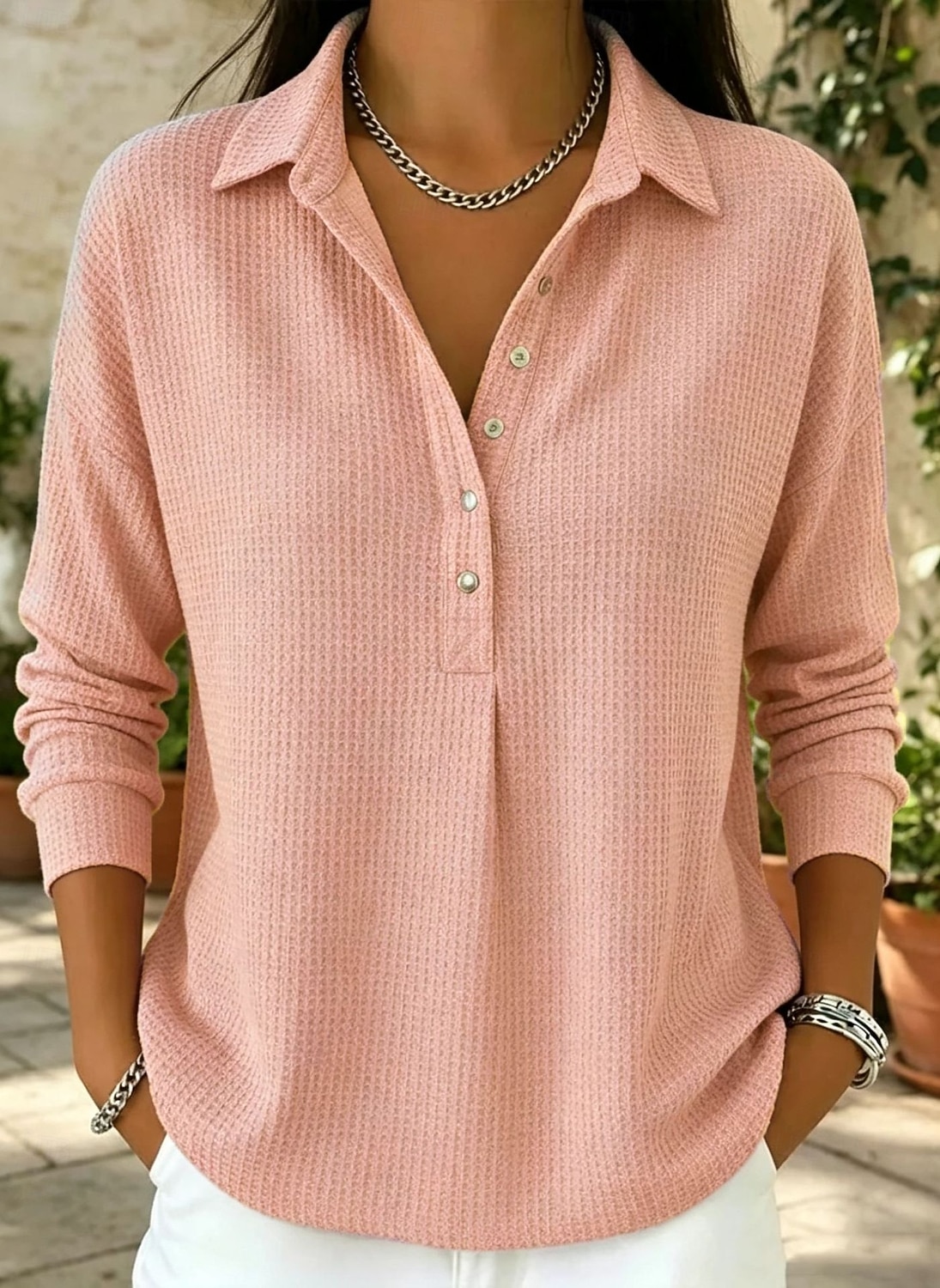 felpe da donna waffle semplici vintage basic classiche maniche lunghe girocollo top regolari casual del 2026 a $32.99 –P2