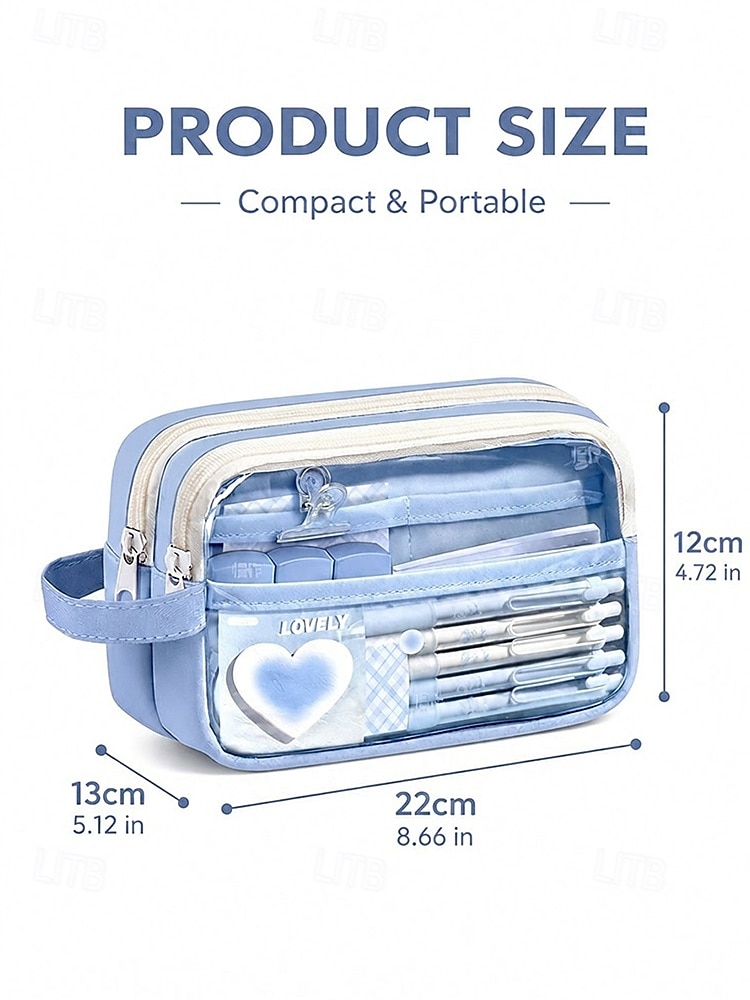 Blue & Purple Pencil Case for Students, Polyester PVC Double Zipper Pouch, Large Capacity Clear Stationery Organizer for Back to School, Class, Exams & Travel 2026 - $11.99 –P5