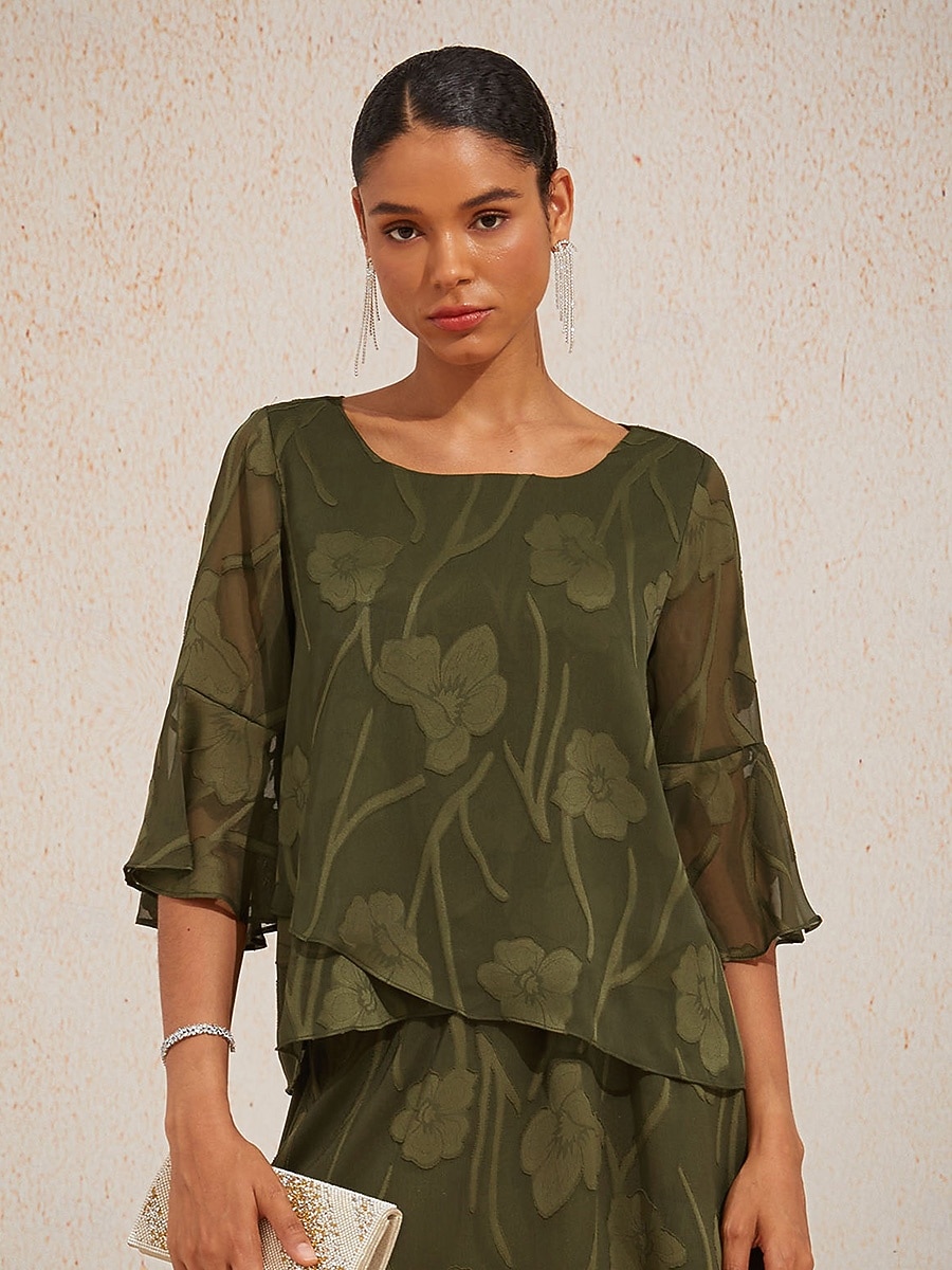 Pentru femei Cămașă din dantelă Bluză Topuri imbracate Topuri din șifon Tiv Asimetric Culoare solidă Floral Floare Elegant Stilat Lungime Manșon 3/4 Sonerie Bateau Topuri obișnuite Zilnic Munc 2026 - $61.99 –P1