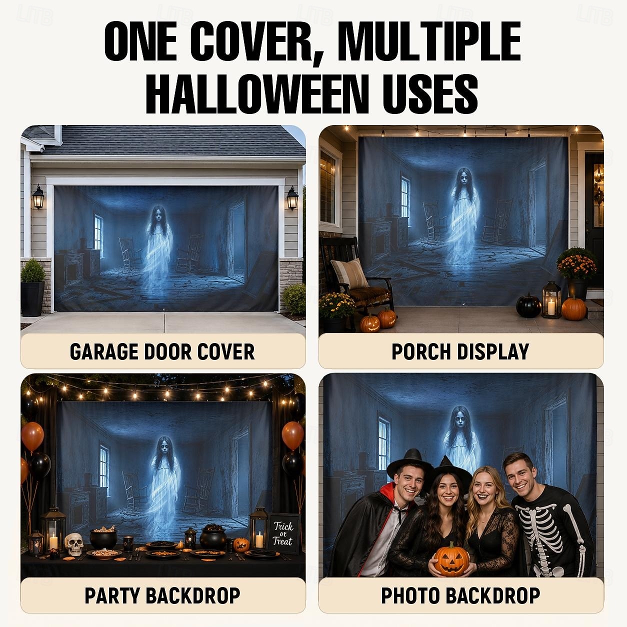 Décoration de porte de garage d'Halloween : fantôme de fille, chambre hantée, bannière effrayante, maison hantée, jardin, fête. de 2026 ? $42.99 –P2