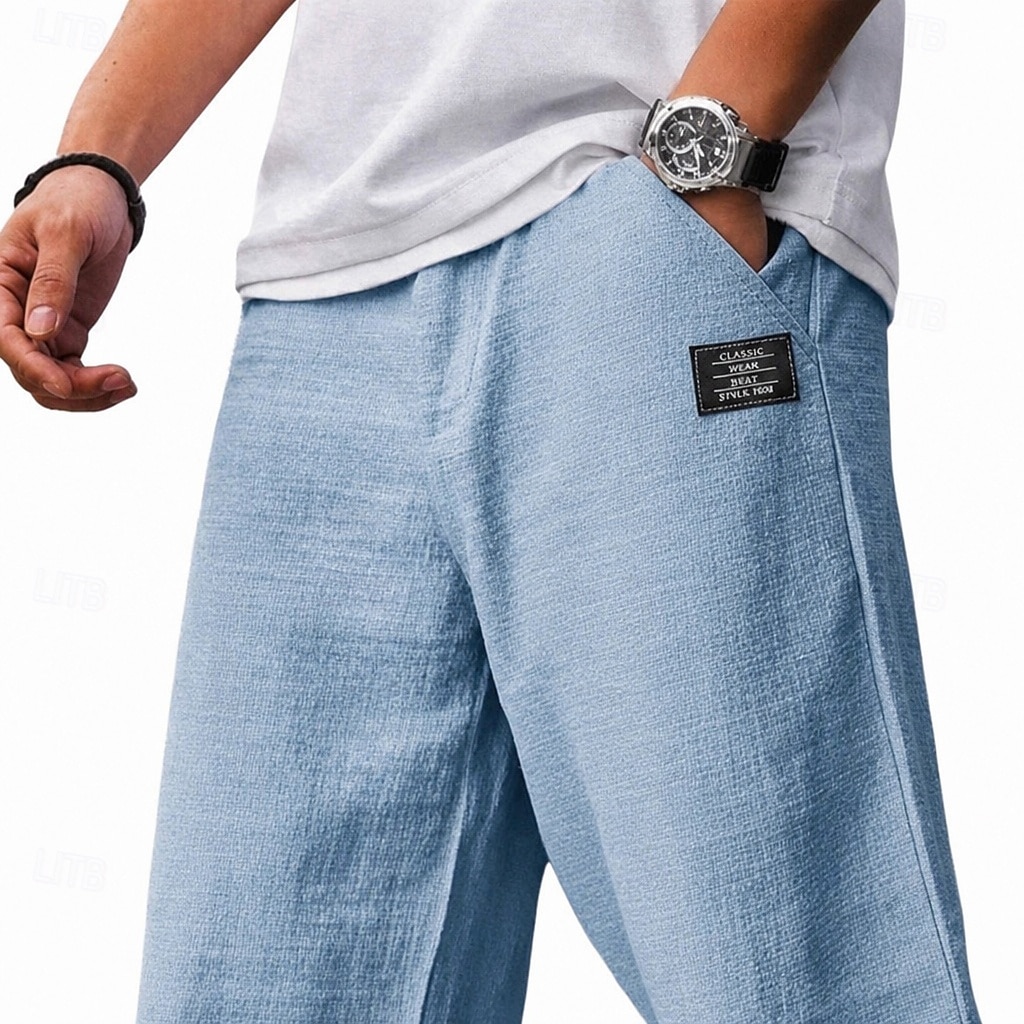 Homens Calças Calça verão Calças largas Calças de praia Cintura elástica Perna reta Tecido Conforto Respirável Comprimento total Casual Diário Feriado Férias Moda Azul Branco Sem Elasticidade de 2026 por $17.99 –P3