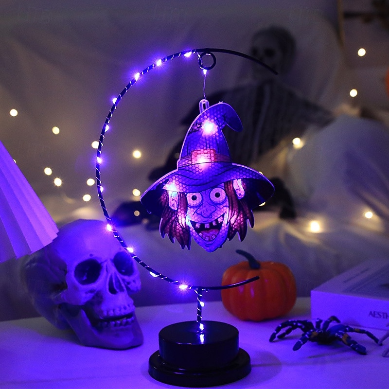 LED-koristeellinen lumottu halloween-yövalo, paristokäyttöinen pöytävalaisin kuunsirppilamput yöpöydän yövalot lahjat sopivat halloween cosplay -juhliin 2026 - $18.99 –P5