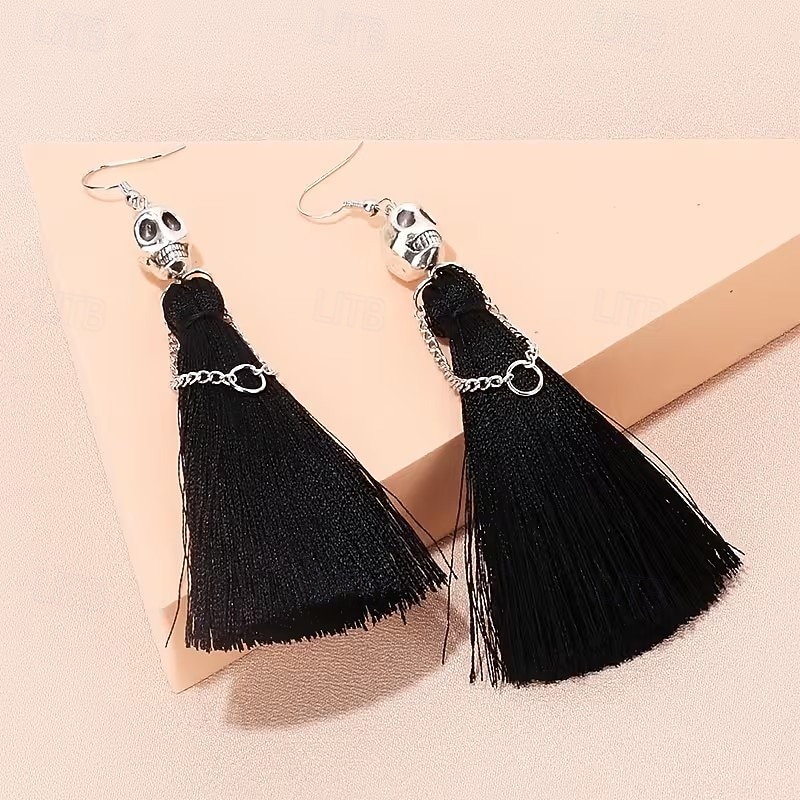 1/2 Pair of Halloween Skeleton Bride Tassel Earrings, Gothic Skull Dangle Drop Earrings for Women, Zinc Alloy Halloween Jewelry, Ghost Festival, Cosplay Costume Party Accessories 2026 - $9.99 –P6