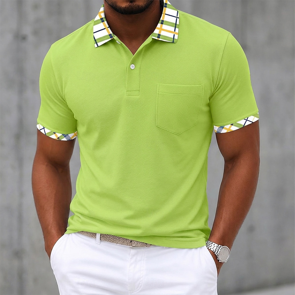 Hombre Camiseta de golf Camisetas polo piqué Casual Negocio Clásico Manga Corta Moda Básico Color sólido Plaid Botones Verano Primavera Primavera & Otoño Ajuste regular Blanco Amarillo Azul Marino 2026 - $21.99 –P1
