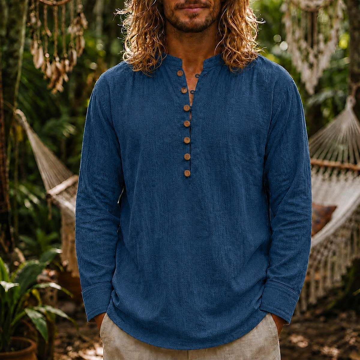 Men Linen Shirt Popover Shirt Summer Shirt Beach Wear Vintage Shirt Plain Casual Vacation Blue White Black Navy Blue Long Sleeve Henley Summer Spring Clothing Apparel Buttons 2026 - $25.99 –P6