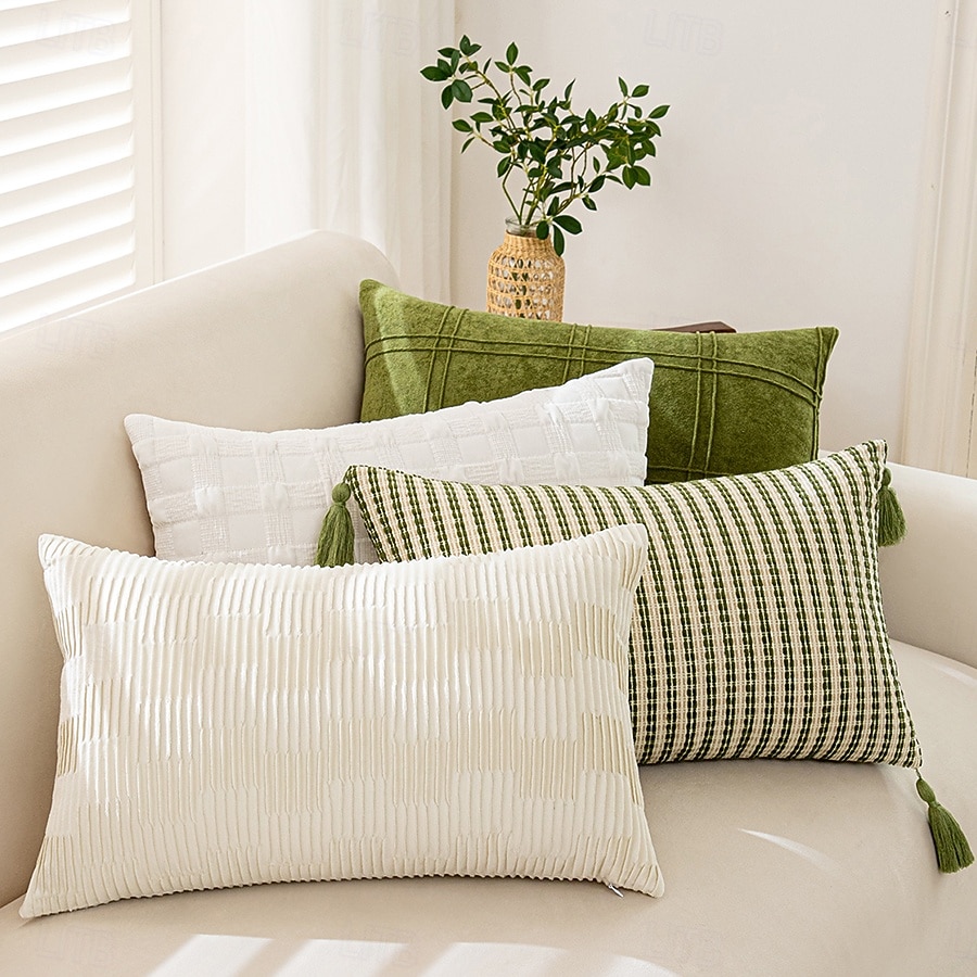 Waldgrüne, gestreifte Kissenbezüge mit Quasten, strukturierte, gewebte quadratische Kissenbezüge im Landhausstil, rustikale, dekorative Boho-Kissenbezüge für Sofa und Couch &Bett (Set aus 2 / 4) 2026 - $36.99 –P1