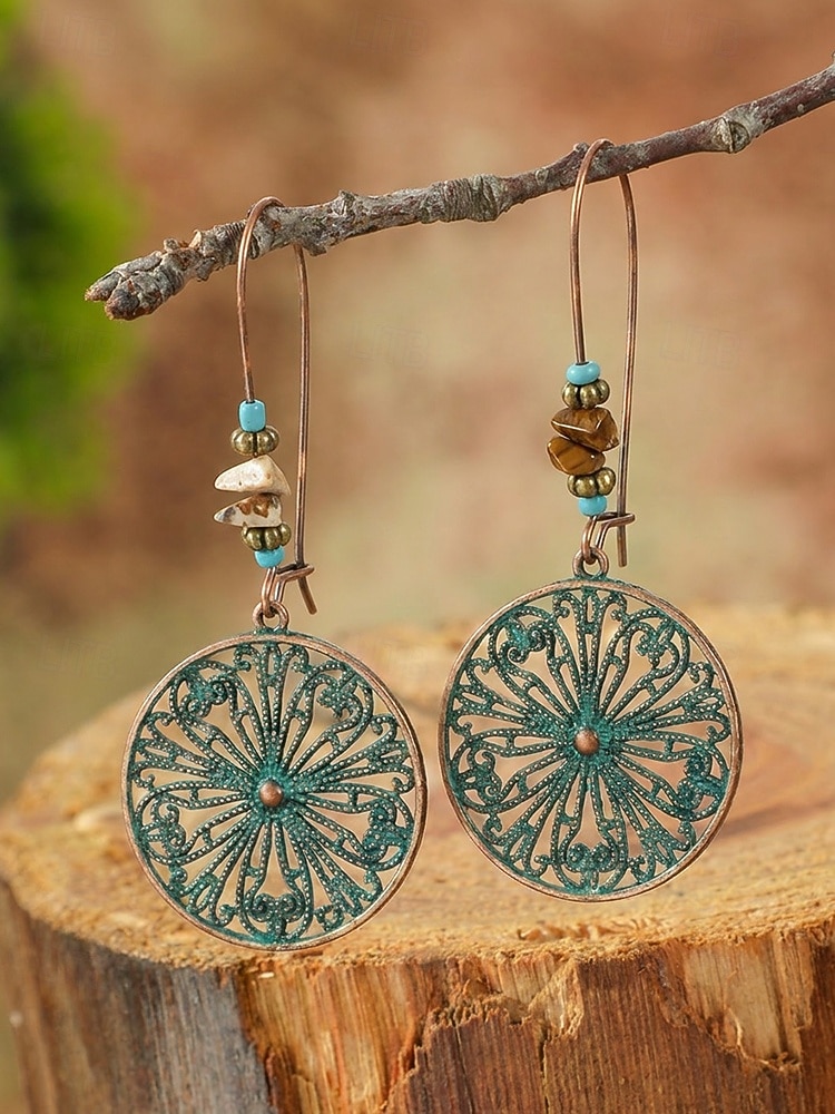 Brincos femininos boêmios vazados redondos, brincos pendentes vintage em liga metálica com filigrana, perfeitos para férias de verão, praia, festivais, brunch, looks casuais e resorts. de 2026 por $7.99 –P4