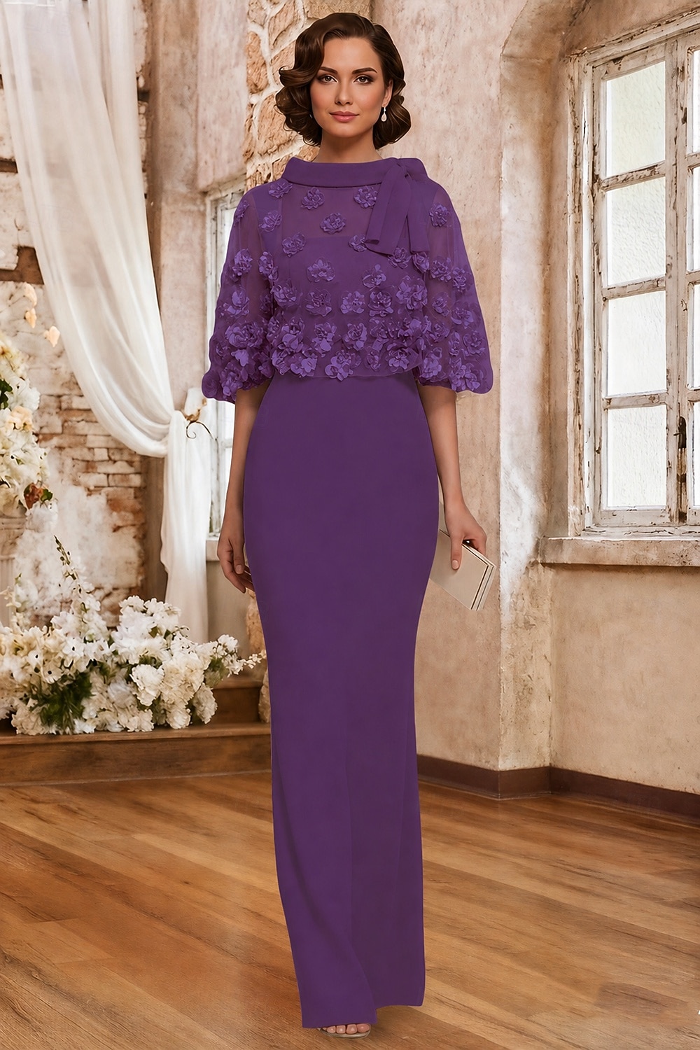 Due Pezzi Lunghezza al pavimento Vestito da Festa Abito da Cocktail Abito da invitata a nozze Abito da cerimonia per signora Manica Corta Mezza Manica Girocollo Scollo Tondo Elegante Formale Ospite del 2026 a $95.99 –P6