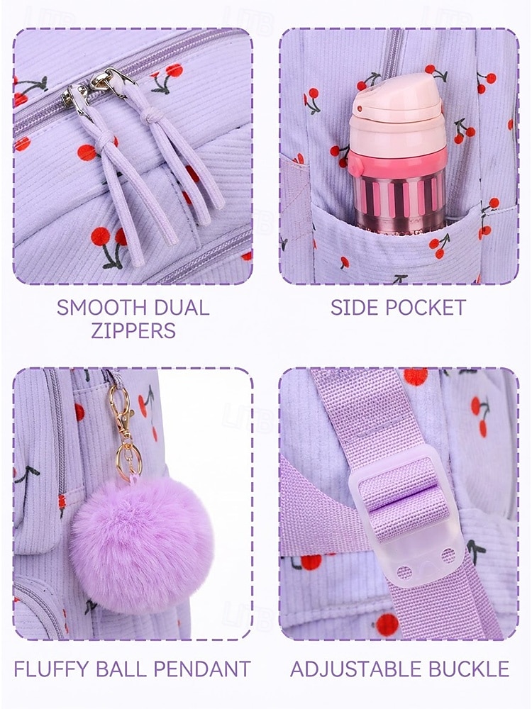 Girl's Corduroy Backpack Set, 3 Piece Cute School Backpack with Large Capacity Multi Compartments, Laptop Sleeve, Adjustable Straps, Luggage Strap, Travel College Bag for Girls, Available in Multiple 2026 - €42.99 –P10