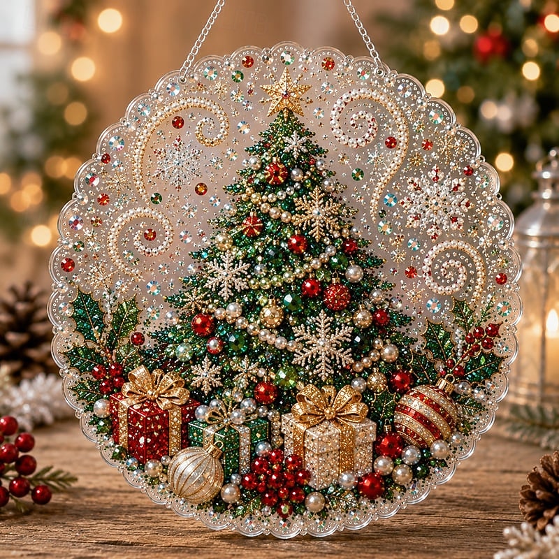 2026年 クリスマスパールダイヤモンドアート吊り下げオーナメントキット、傷つきにくく色褪せないパールビーズを使用した高級フロッキーキャンバス、DIY手作りホリデー吊り下げ装飾  コレクション – $19.99 –P11
