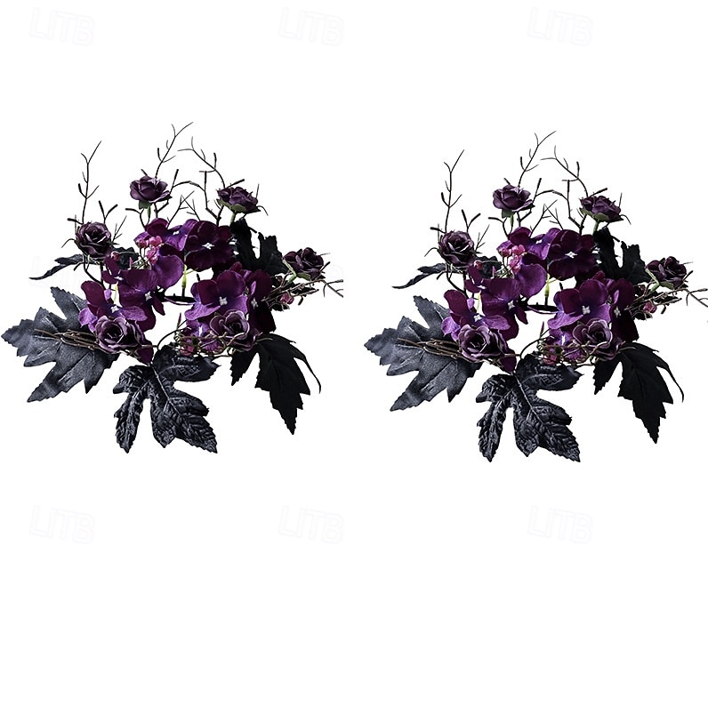Lot de 2 anneaux de bougies artificiels en forme de roses pour Halloween, couronnes florales noires pour bougies piliers, décorations de table d'Halloween, centres de table gothiques, décoration de de 2026 ? $14.49 –P6