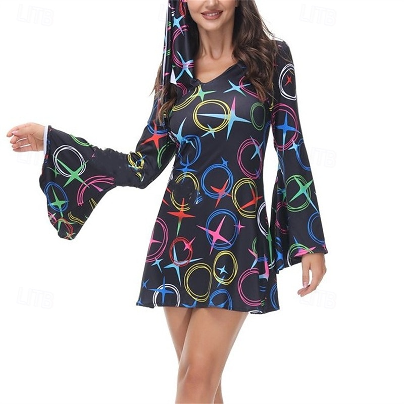 Retro Vintage Anos 70 Discoteca Curto Mini Vestidos Hippie Fantasia Mulheres Baile de Máscaras Casual / Diário Festa de Solteira Parada do Orgulho Adulto Vestido de 2026 por $30.99 –P4