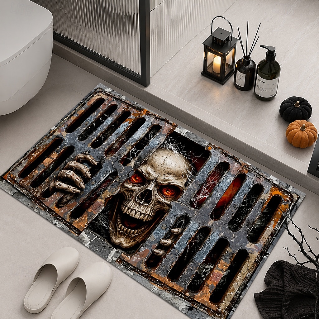 Halloween 3D Optical Illusion Doormat Skeleton Prison Front Door Mat Rusty Metal Gate Skull Indoor Outdoor Entrance Rug Creepy Halloween Porch Decor 2026 - $15.99 –P4