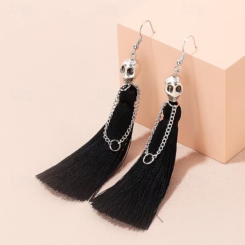 1/2 Pair of Halloween Skeleton Bride Tassel Earrings, Gothic Skull Dangle Drop Earrings for Women, Zinc Alloy Halloween Jewelry, Ghost Festival, Cosplay Costume Party Accessories 2026 - $9.99 –P9